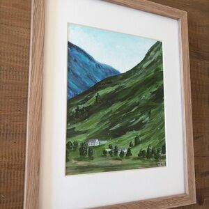 A Snowy Escape - 12x15 mated acrylic painting in light oak frame